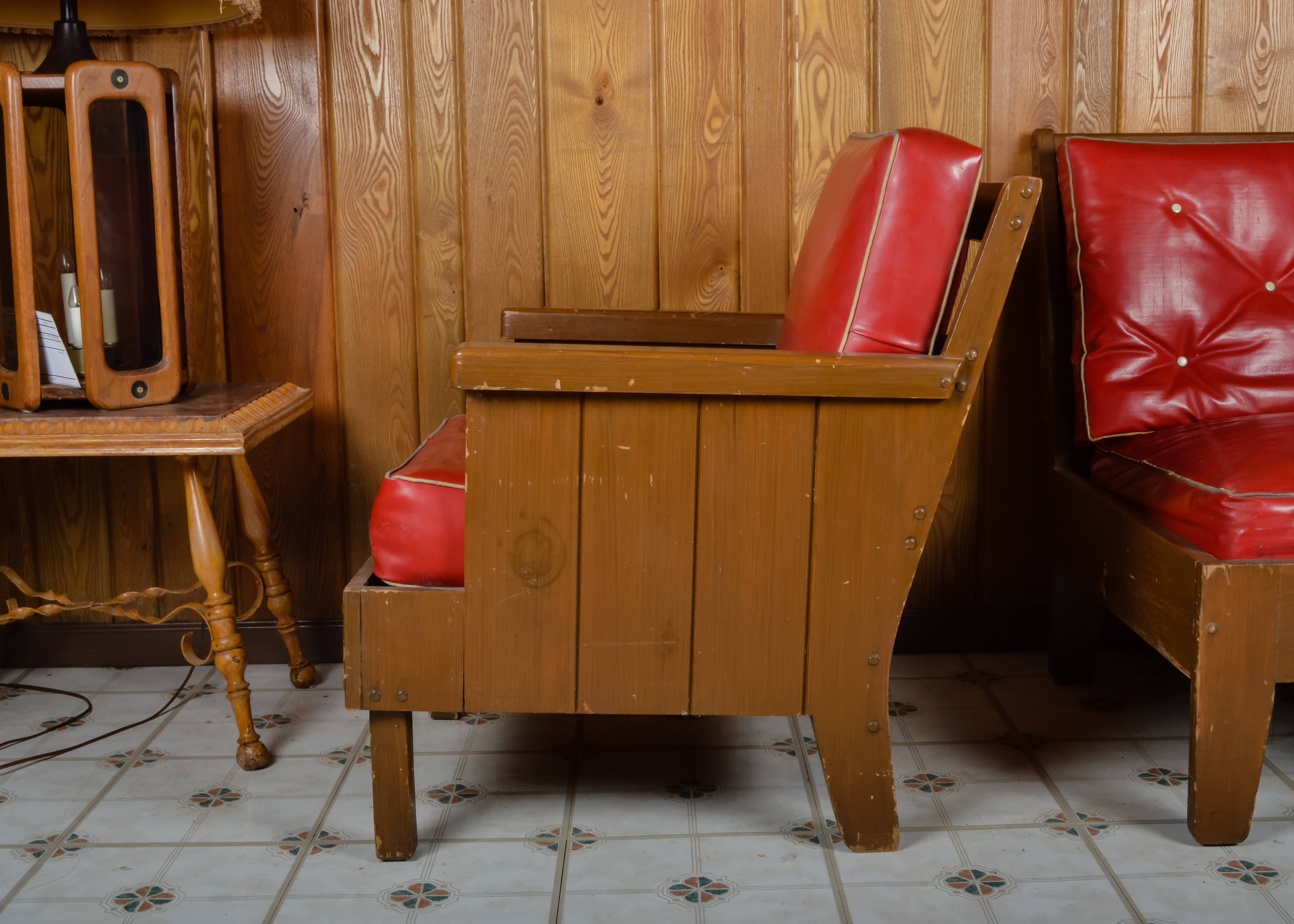 Vintage Red Vinyl Arm Chair with Square Legs