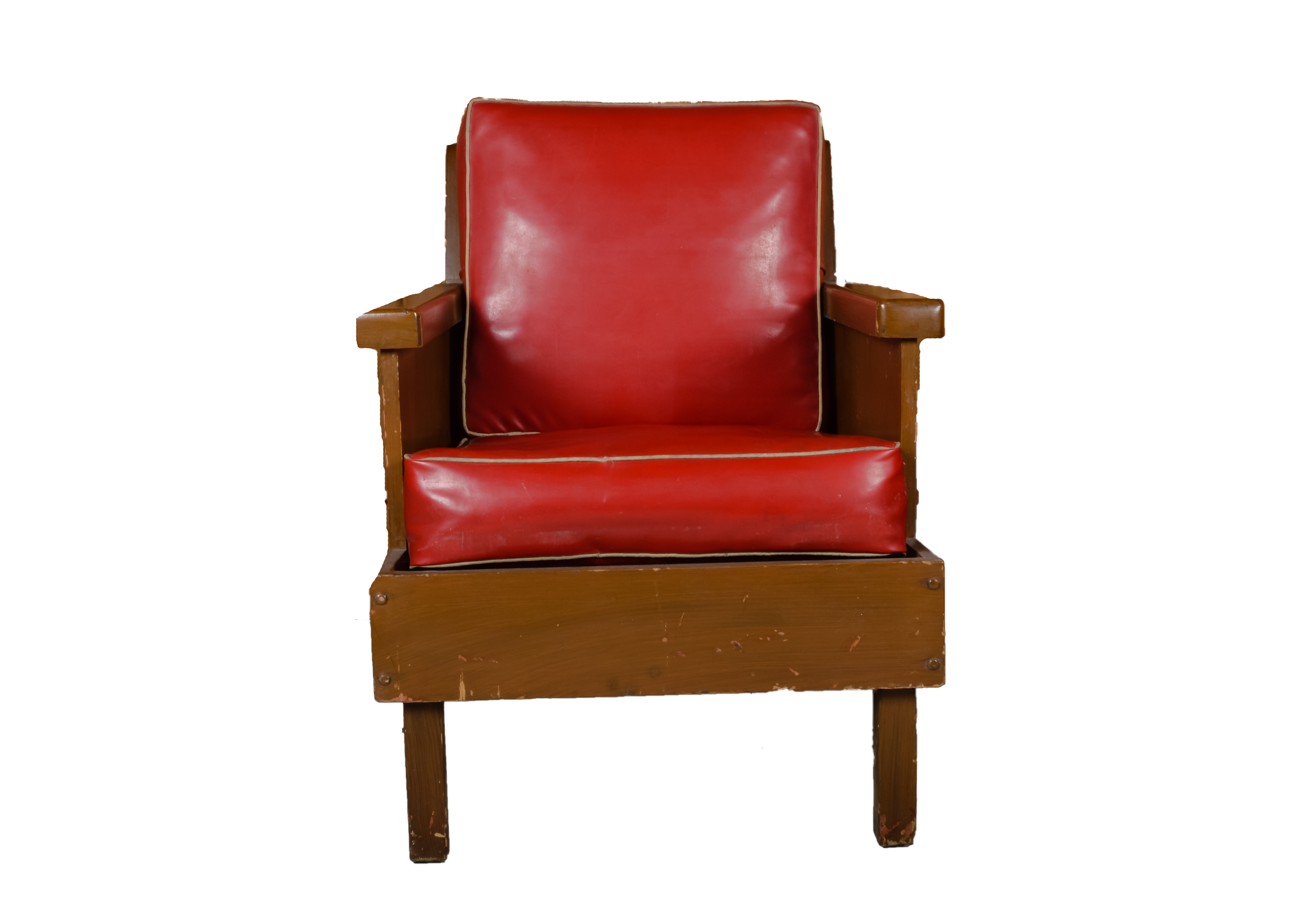 Vintage Red Vinyl Arm Chair with Square Legs