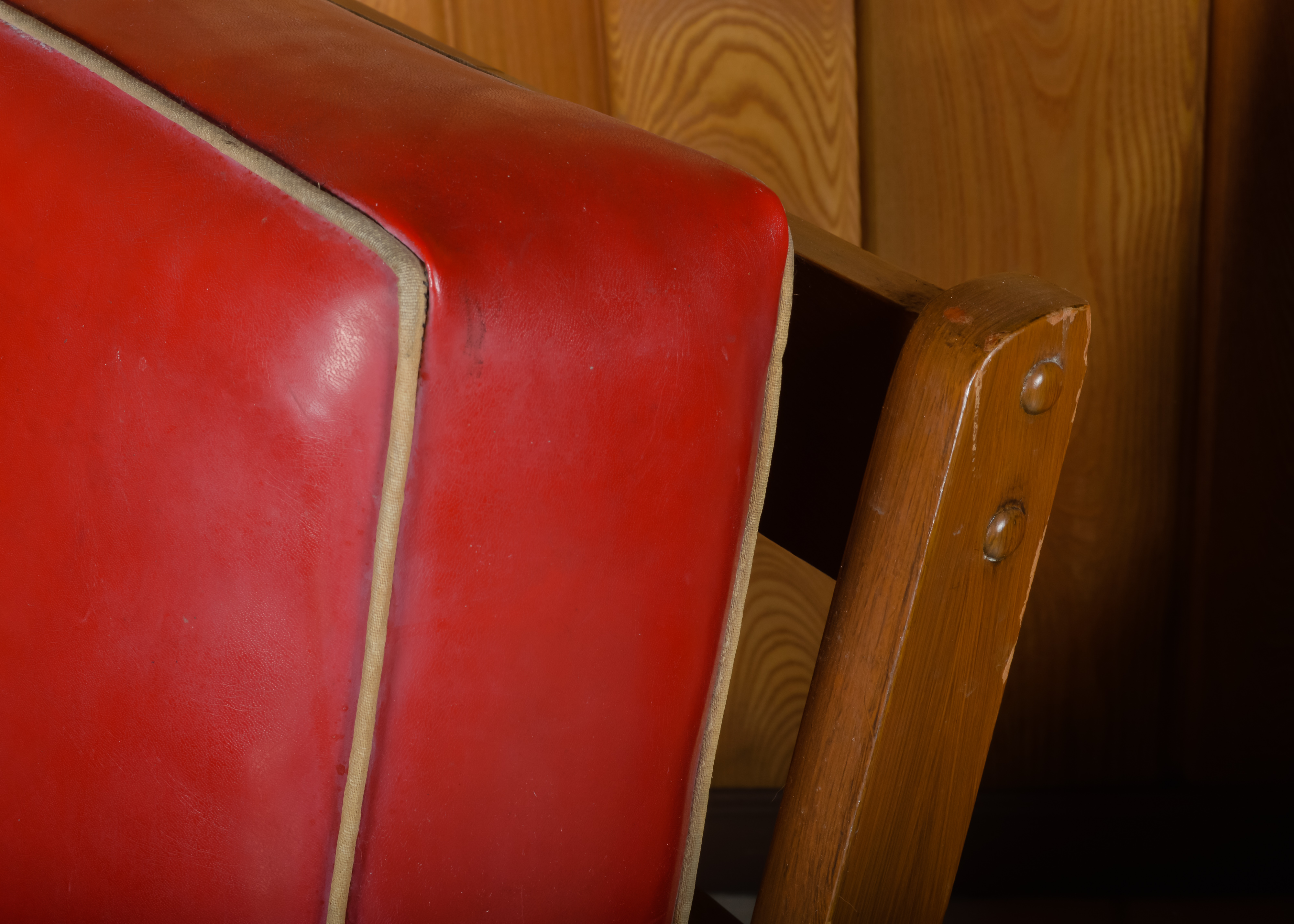 Vintage Red Vinyl Arm Chair with Round Legs