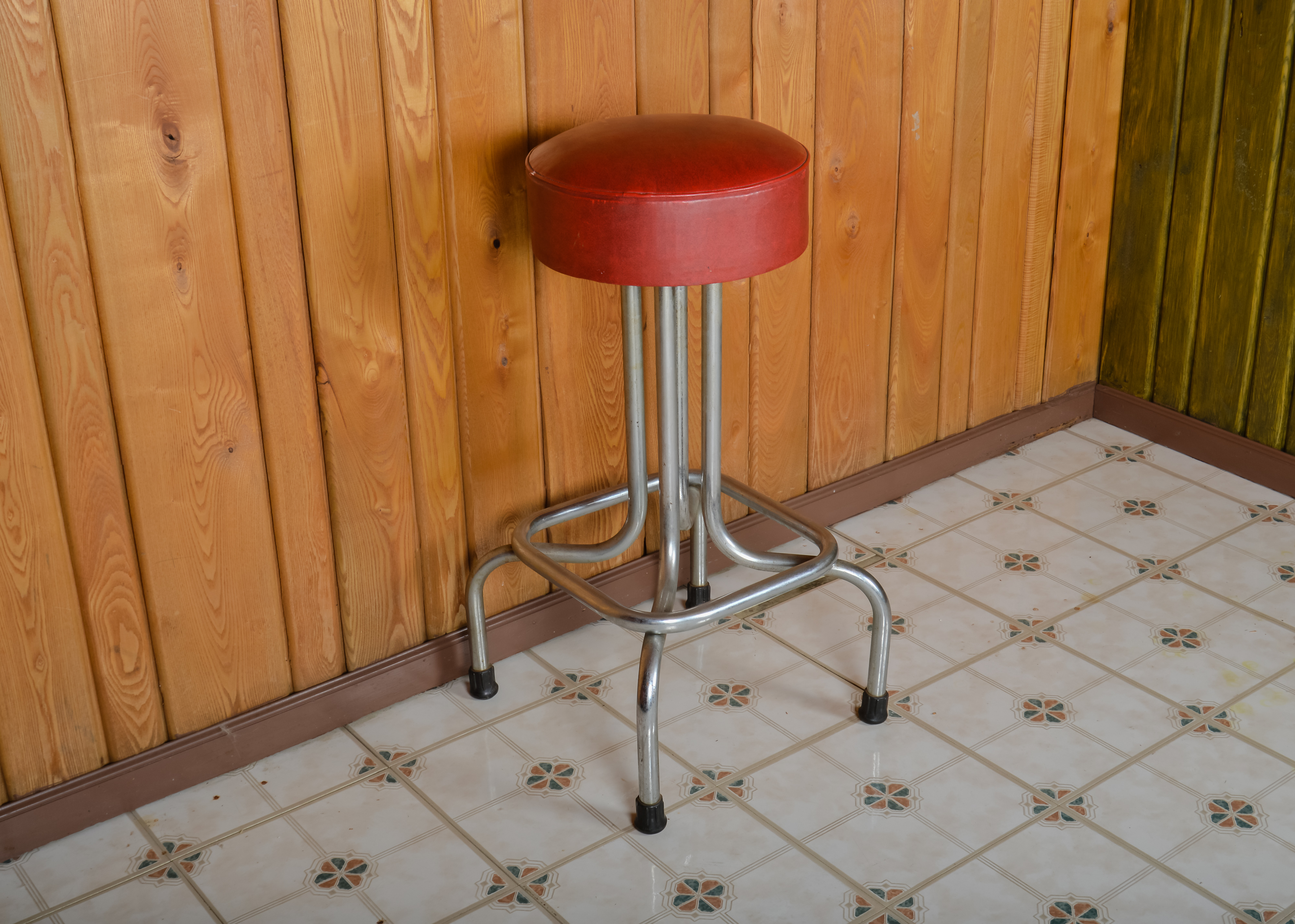 Three Red Vinyl Bar Stools
