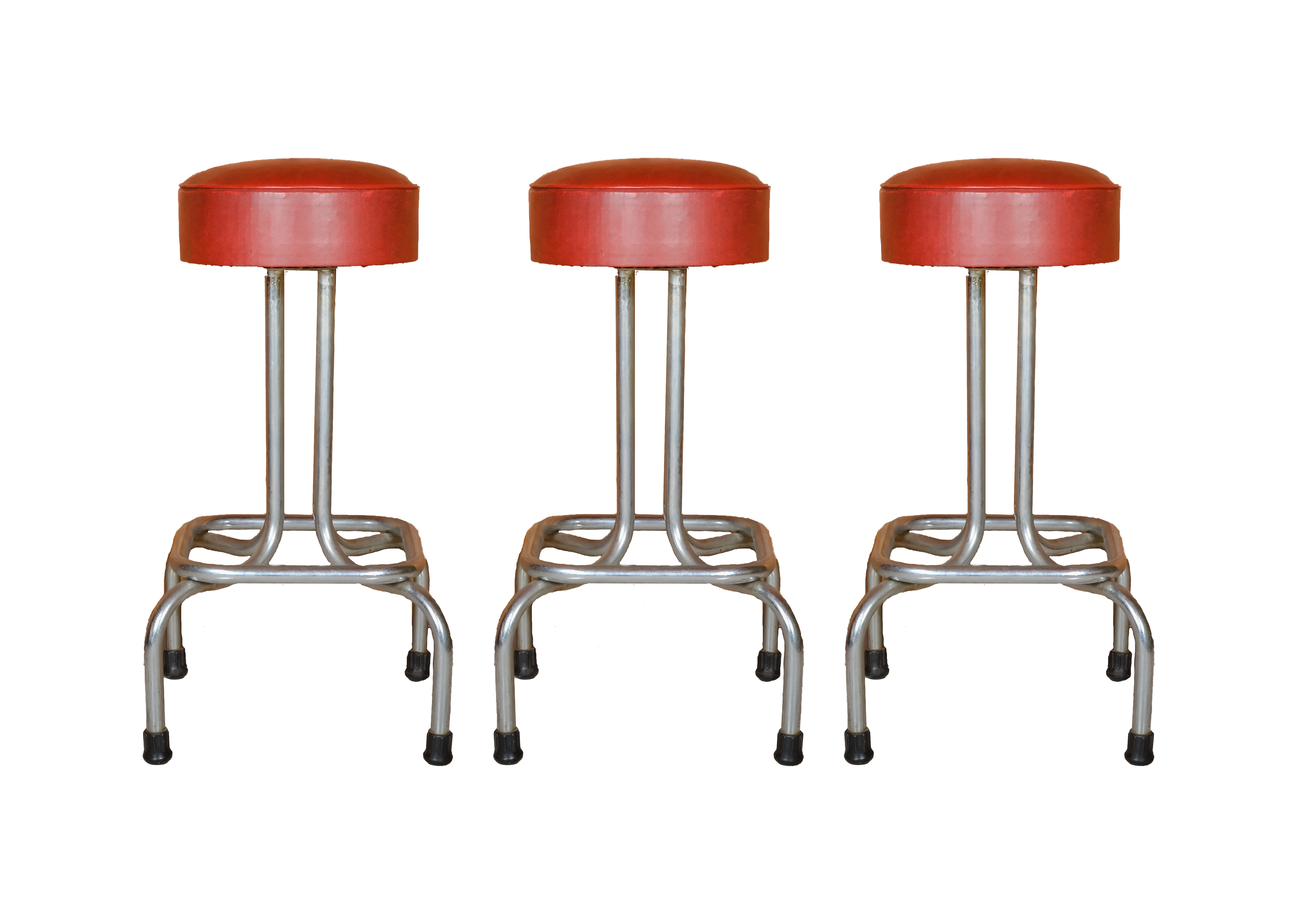 Trio of Red Vinyl Bar Stools