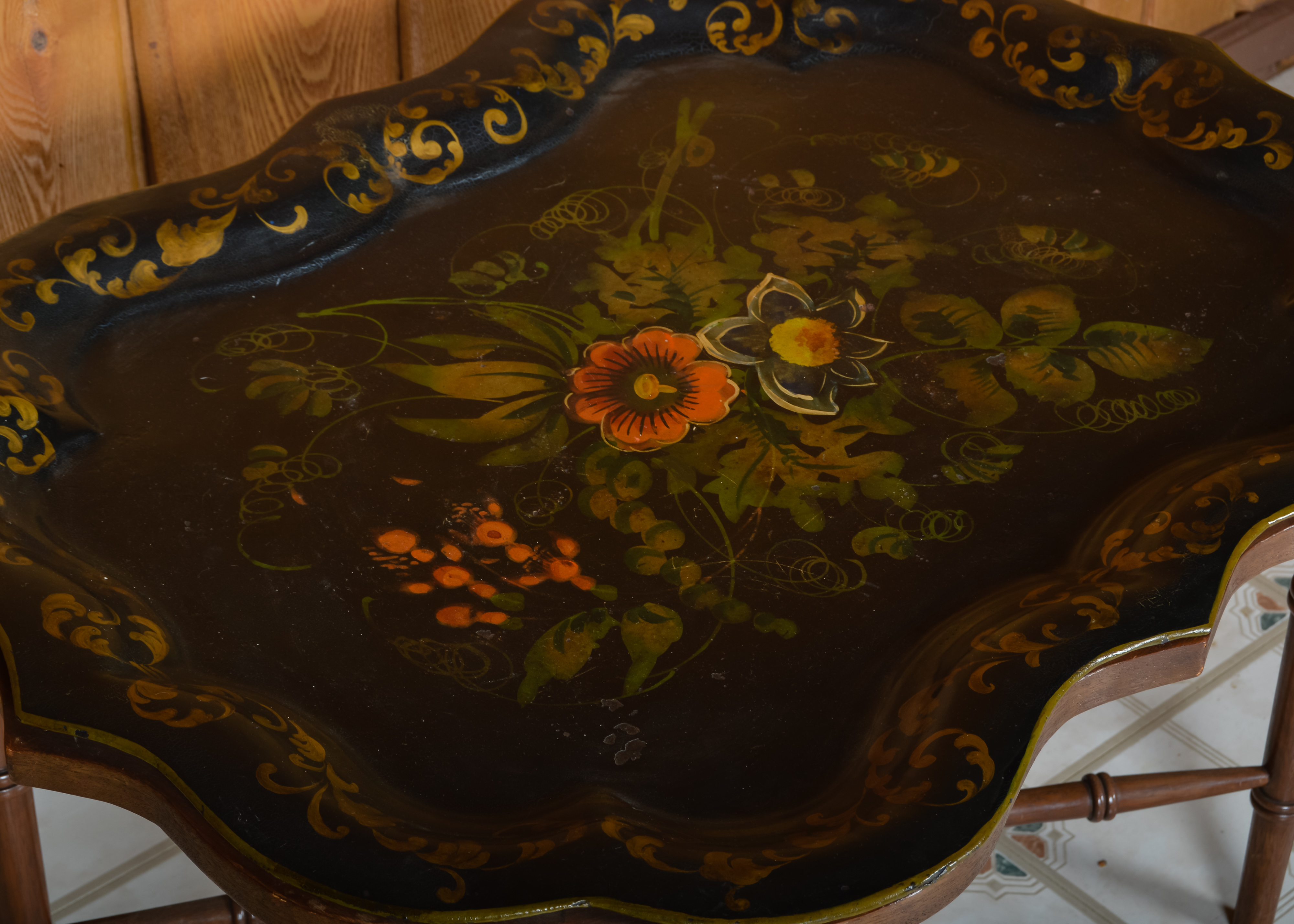 Black Painted Metal Tray Top Side Table