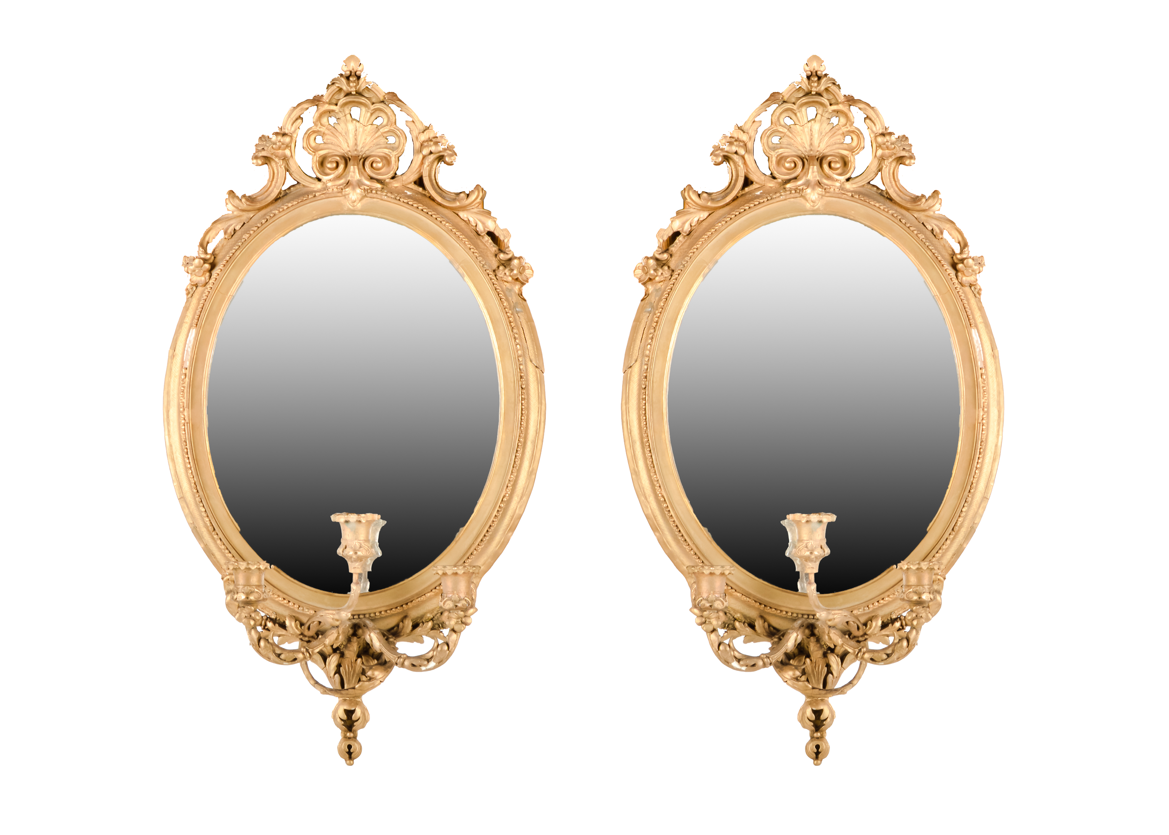 Pair of Antique Mirrored Candlestick Wall Mounts