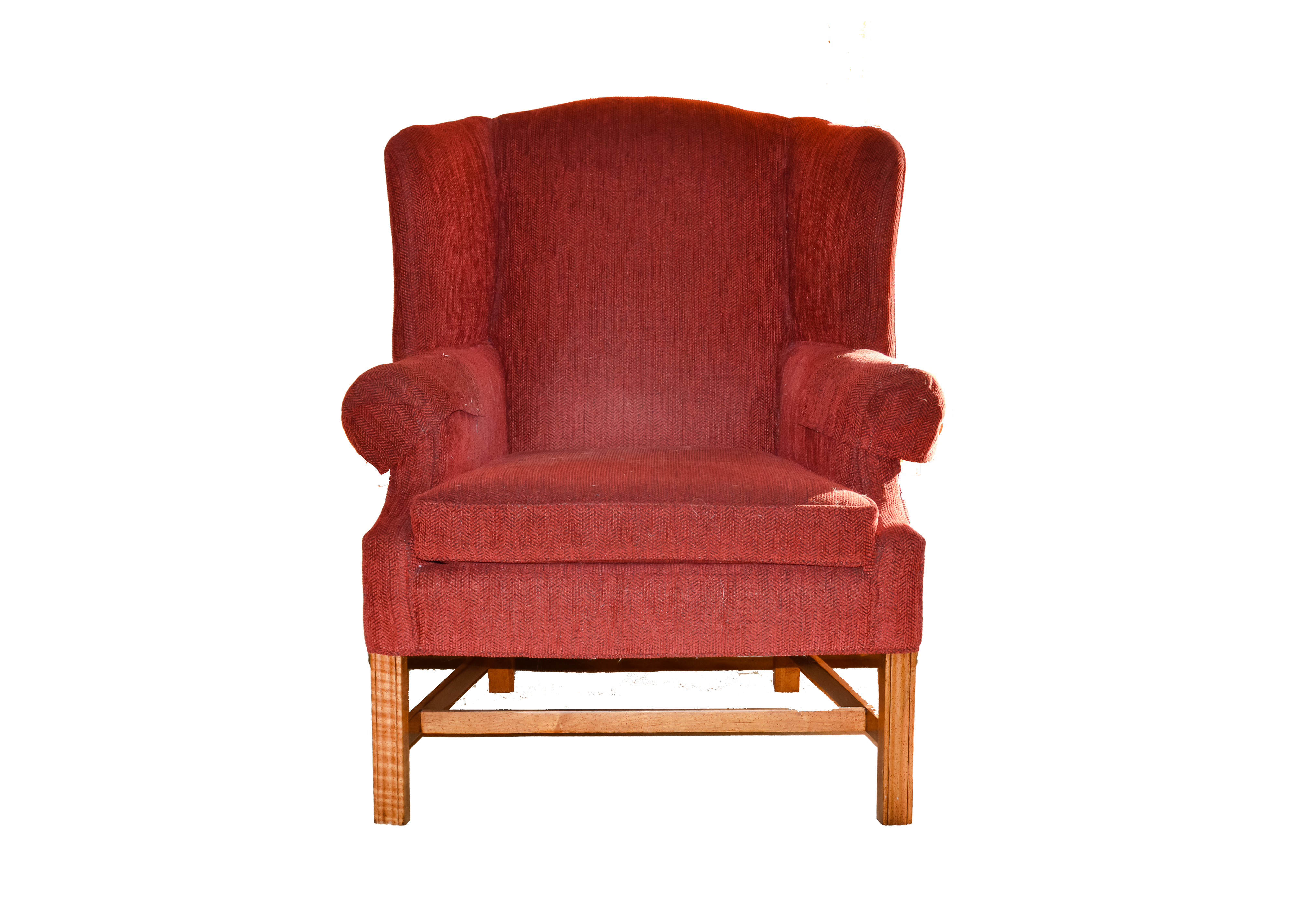 Red Wingback Armchair and Ottoman