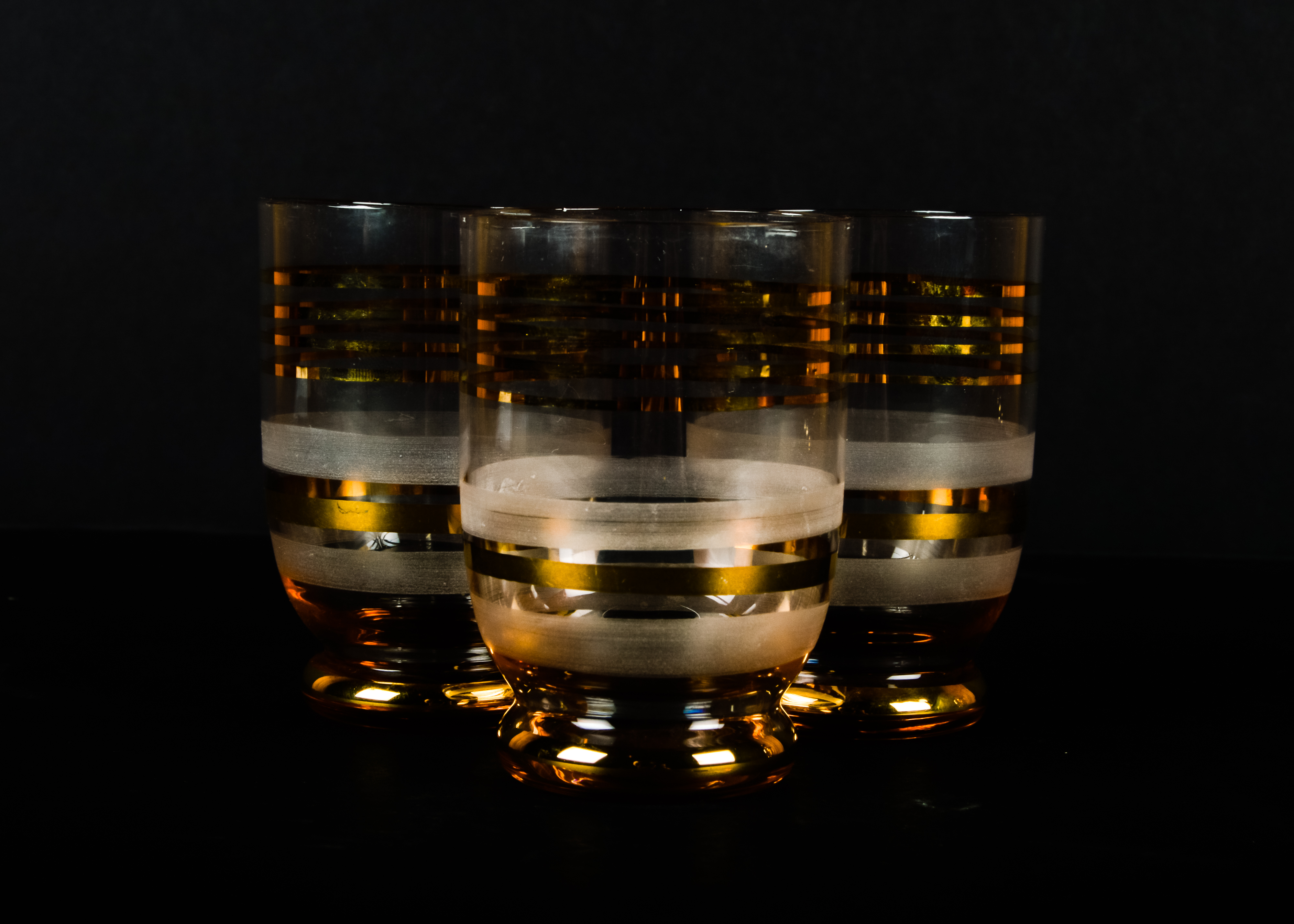 Gold Striped Decanter and Shot Glass Set