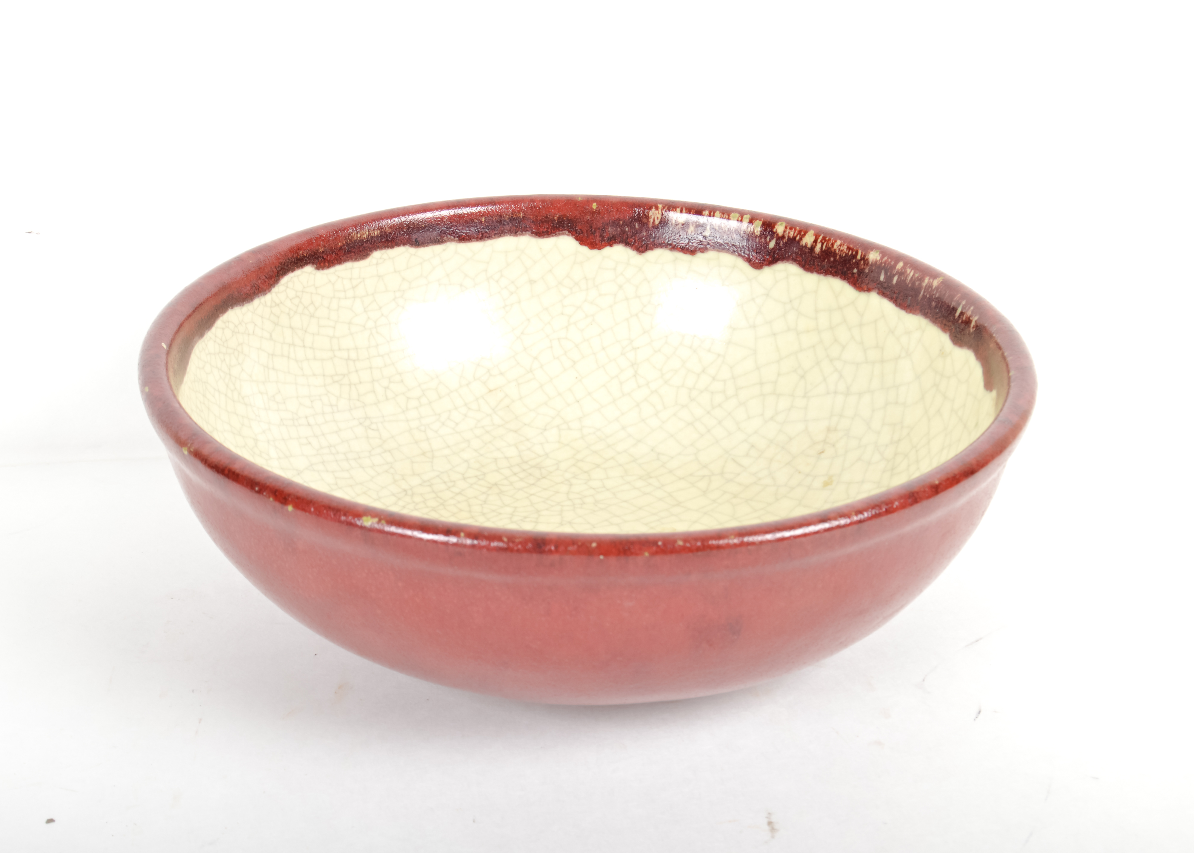 Set of Three Red and Cream Crazed Bowls