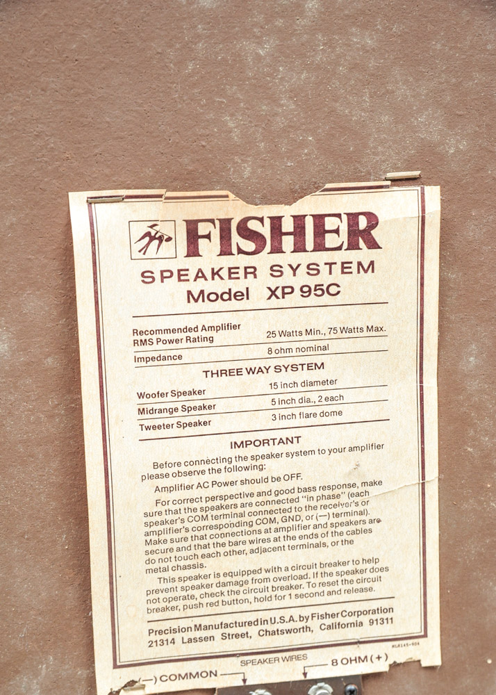 Pair of Fisher XP 95C Stereo Speakers