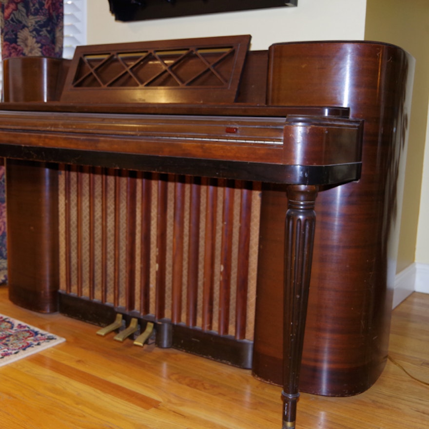 Wurlitzer 590 Upright Pedal Piano with Art Deco Detailing