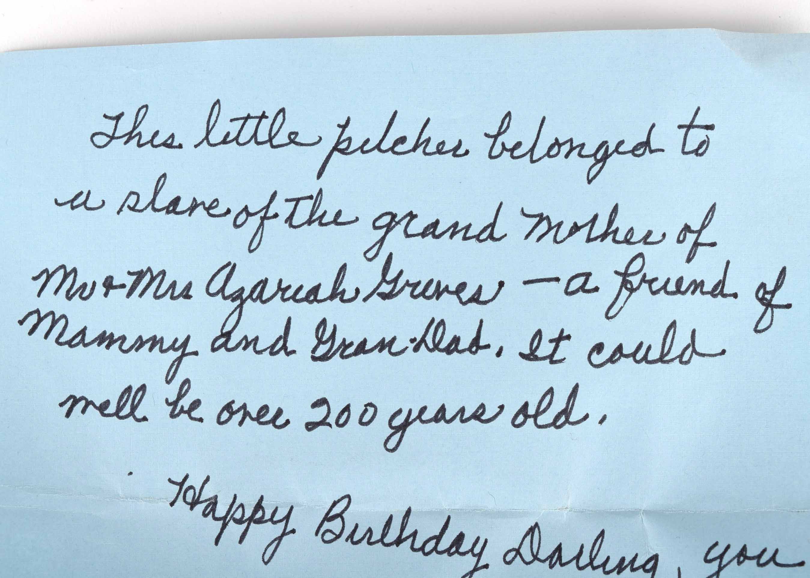 Antique Pewter Lid Blue and Grey Whites Utica Stoneware Pitcher with Children Playing Tug of War