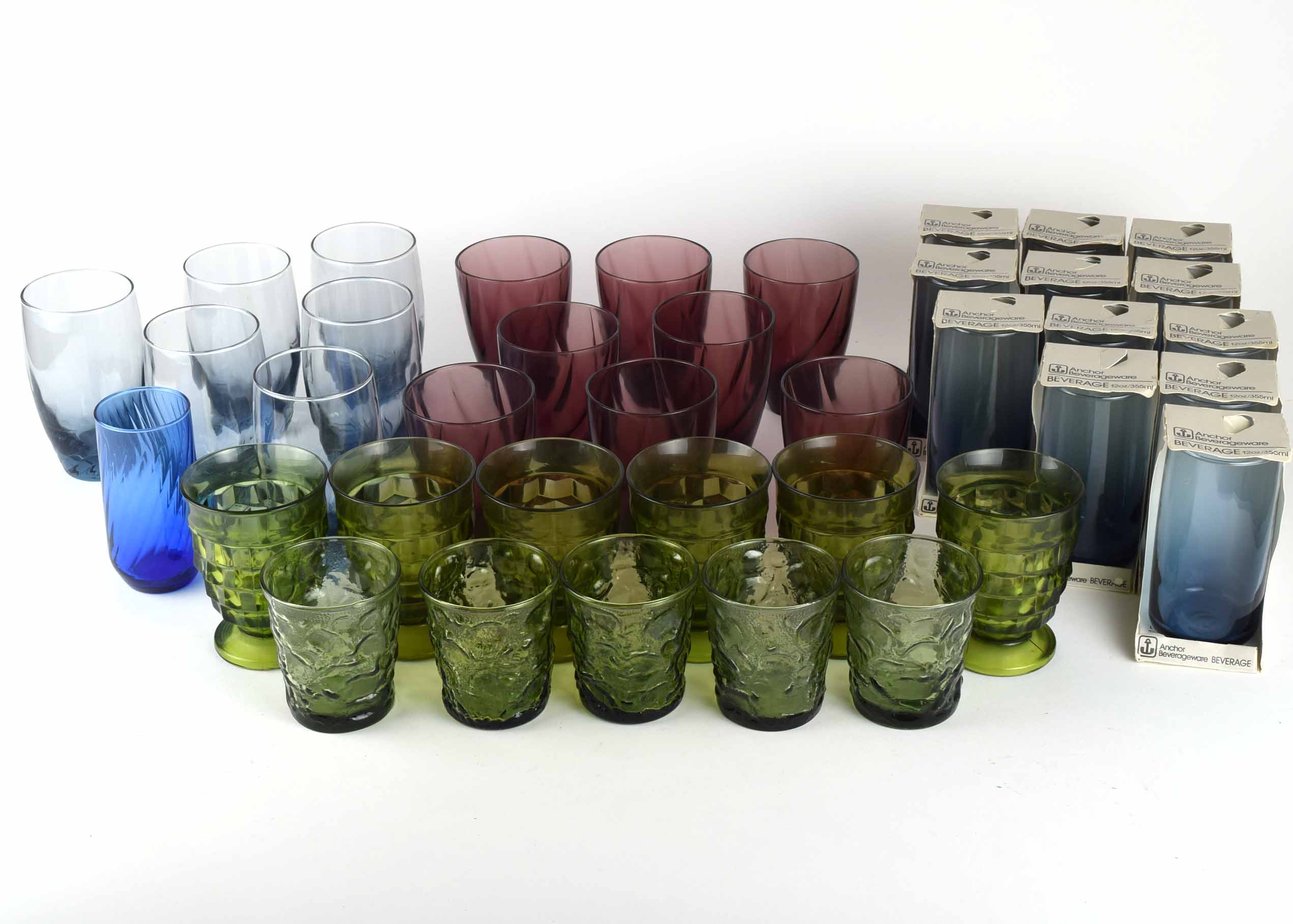 Vintage Colored Drinking Glass Assortment