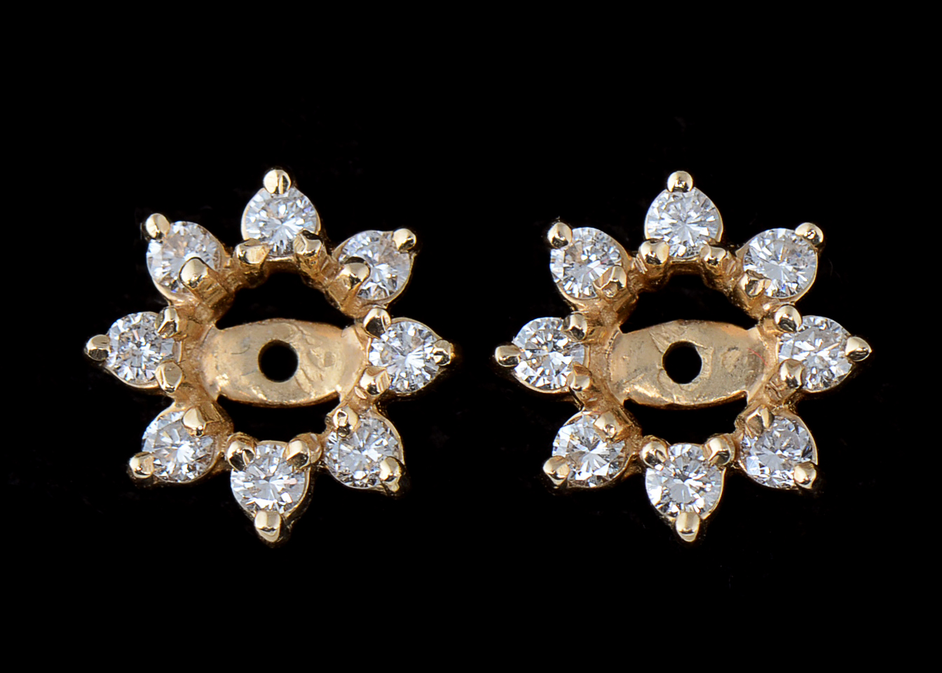 Pair of 14K Yellow Gold and Diamond Earring Jackets