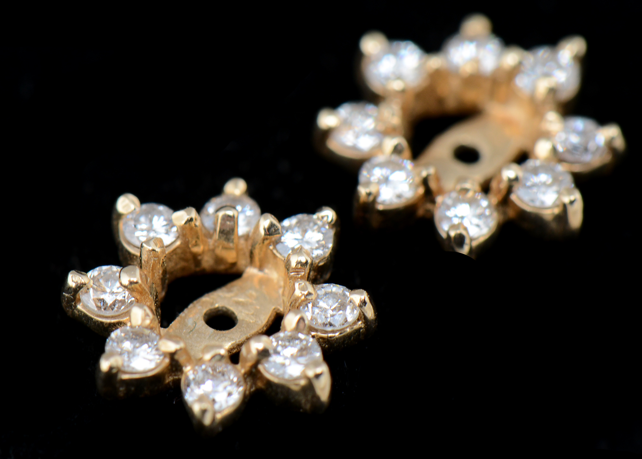 Pair of 14K Yellow Gold and Diamond Earring Jackets