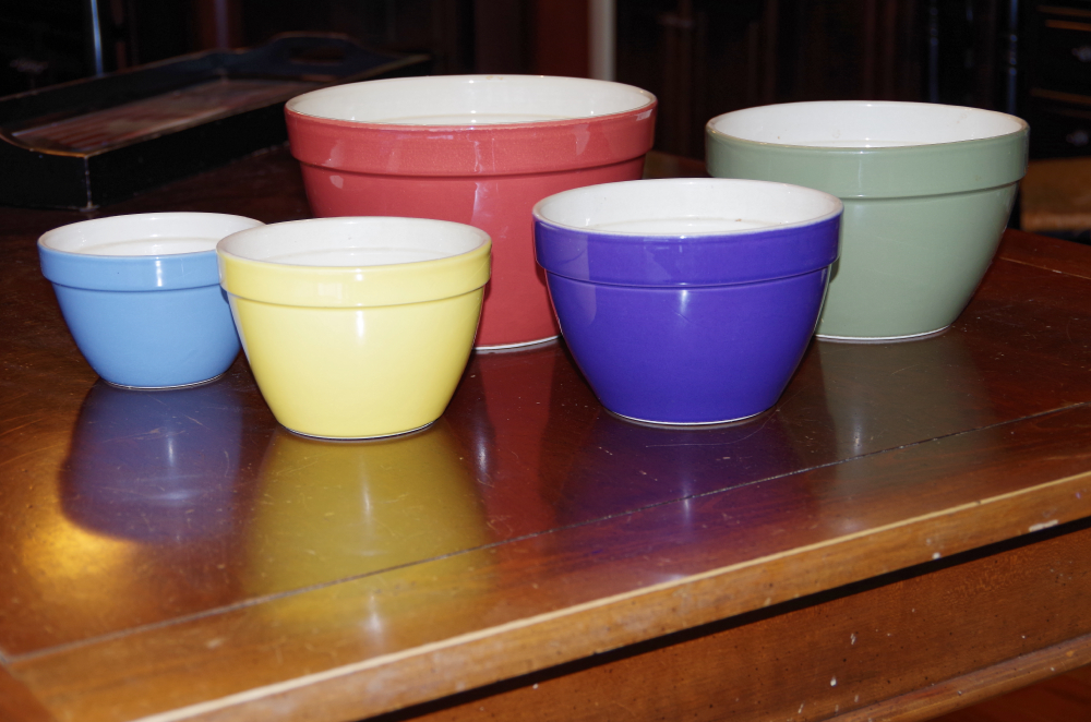 Set of Five Crate & Barrel Mixing Bowls Made in Portugal