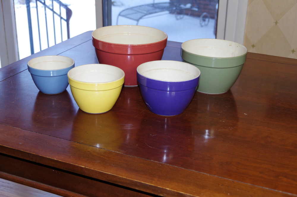 Set of Five Crate & Barrel Mixing Bowls Made in Portugal