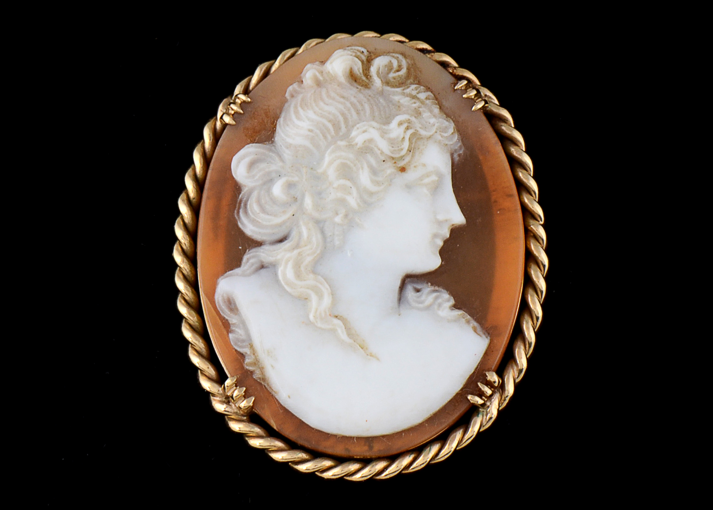 14K Yellow Gold Carved Shell Signed Cameo