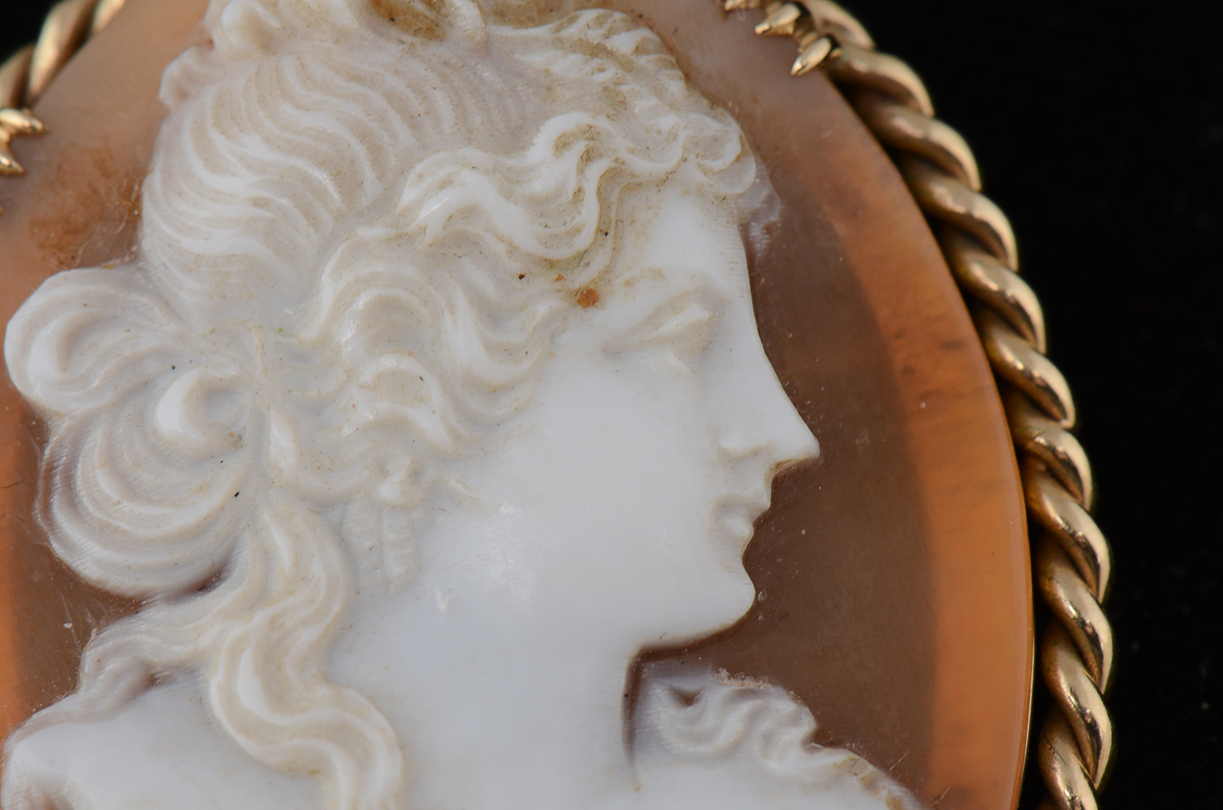 14K Yellow Gold Carved Shell Signed Cameo