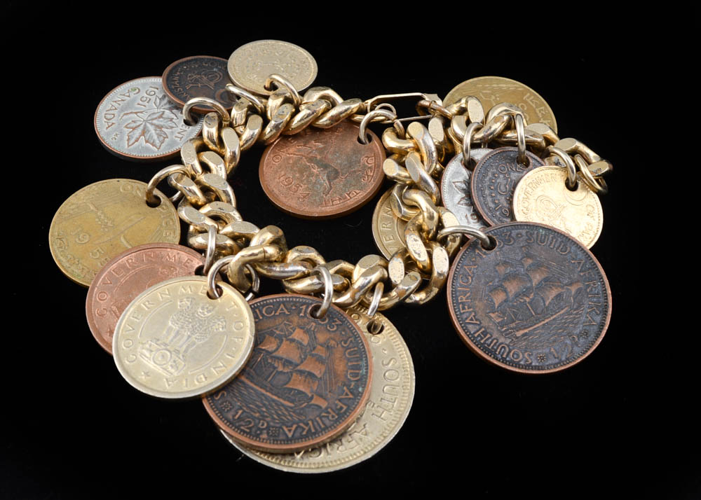 Charm Bracelet with Fifteen Different Foreign Coins