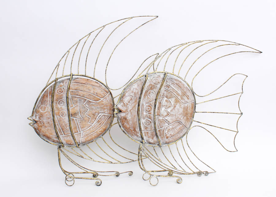 Pair of Wood and Metal Fish Art Piece