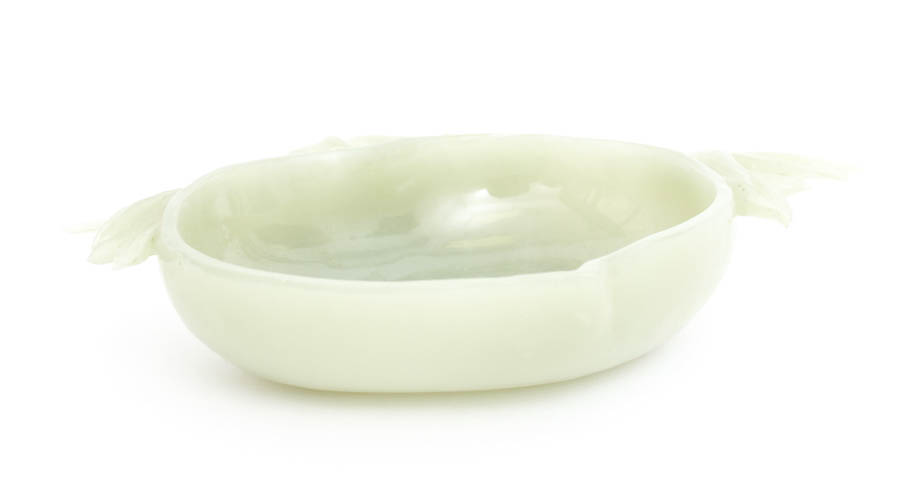 Chinese Nephrite Dish with Carved Wood Stand