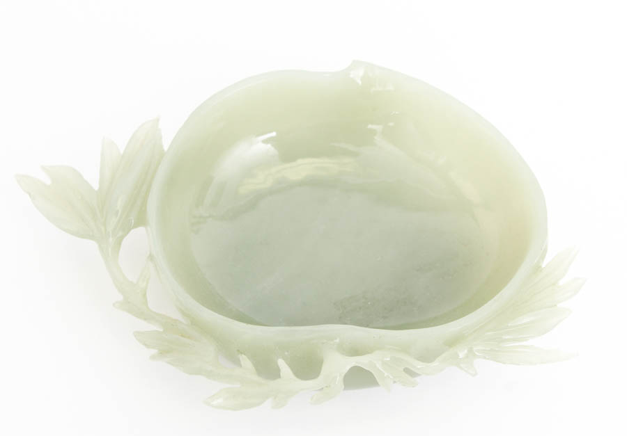 Chinese Nephrite Dish with Carved Wood Stand