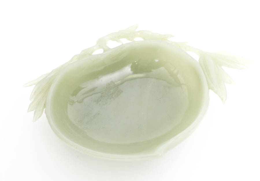 Chinese Nephrite Dish with Carved Wood Stand