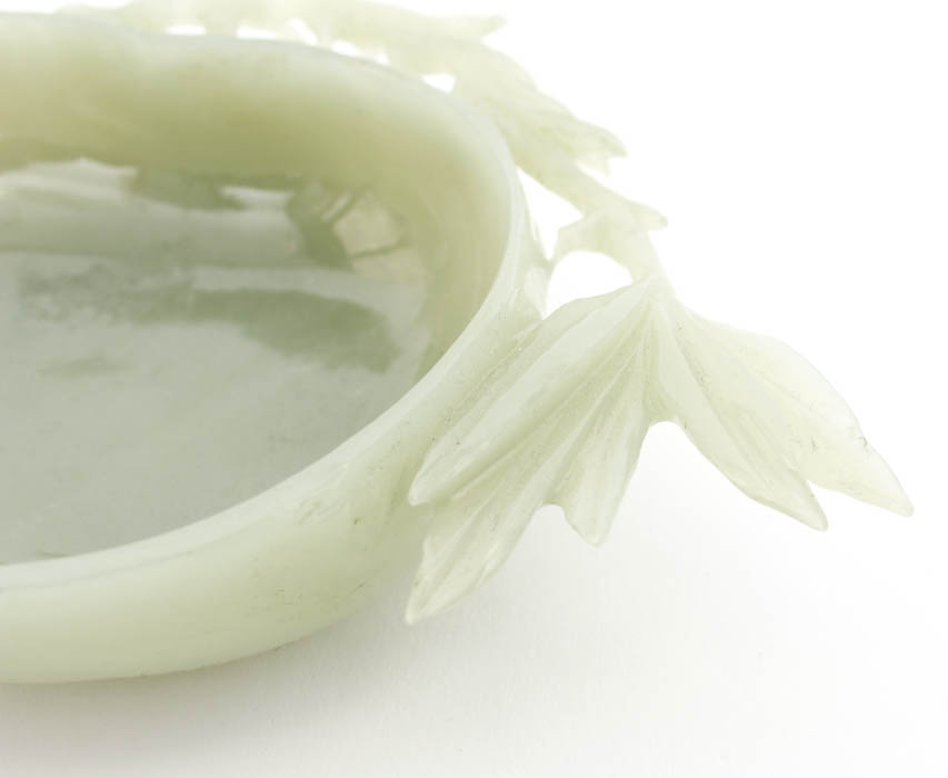 Chinese Nephrite Dish with Carved Wood Stand