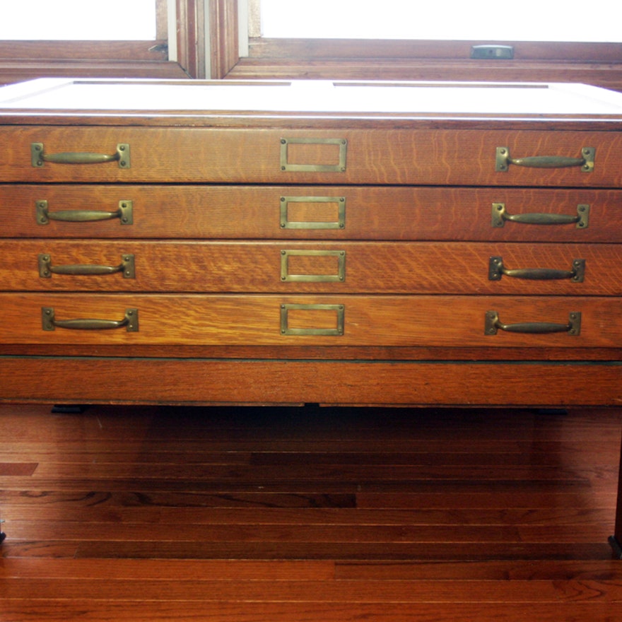 Vintage Wooden Flat File Cabinet