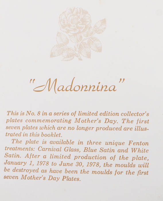 Group of Six Fenton Mother's Day Plates