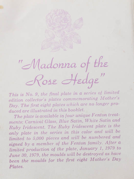 Group of Six Fenton Mother's Day Plates