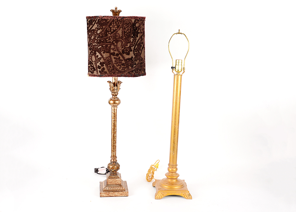 Gold Toned Candlestick Style Table Lamp