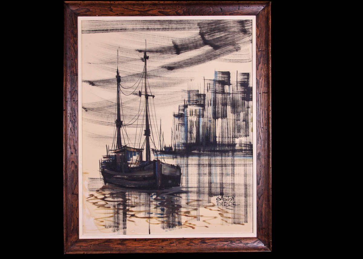 Gaston Pierre Original Acrylic on Canvas of Harbor Scene