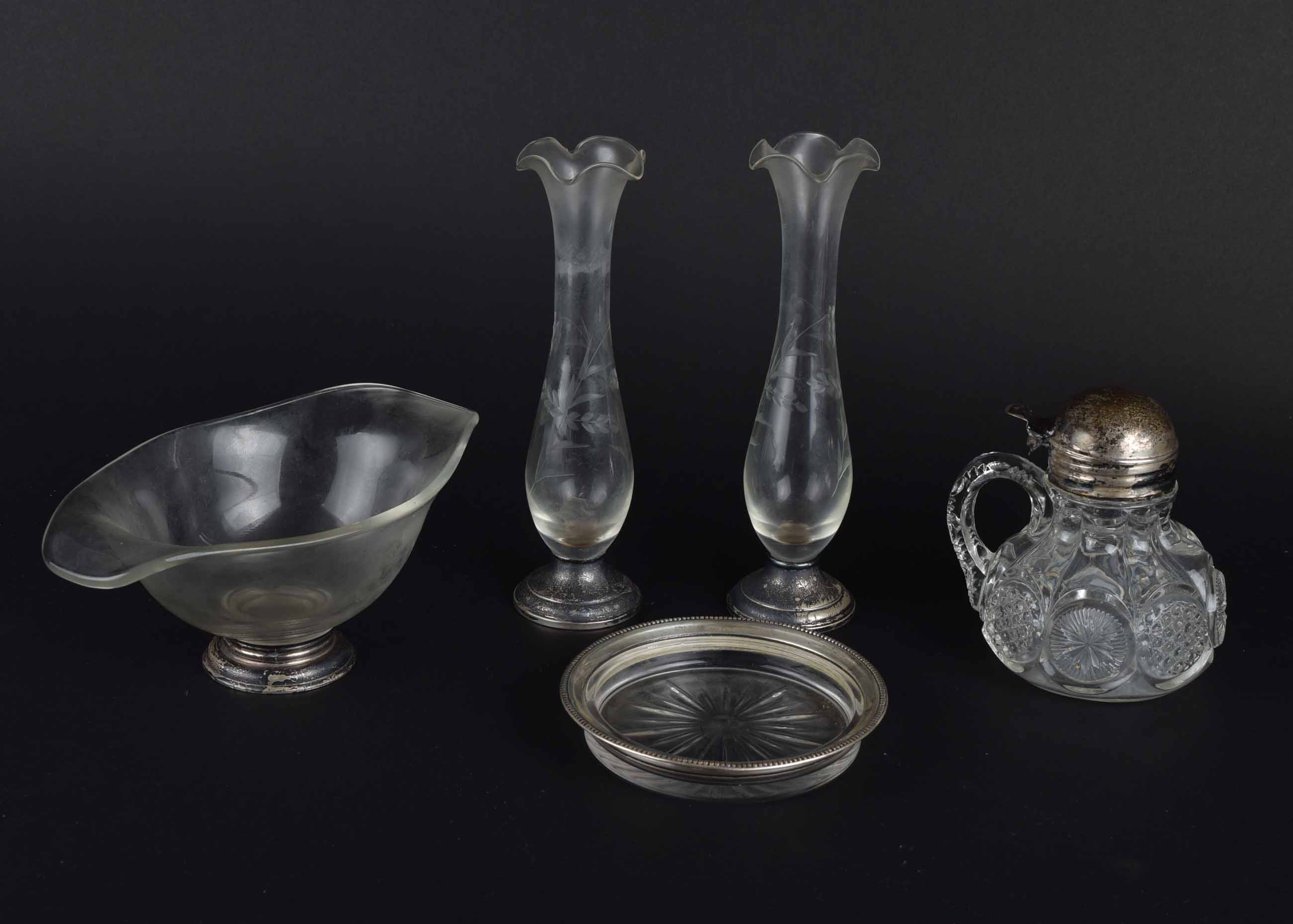 Weighted Sterling Silver and Glass Group