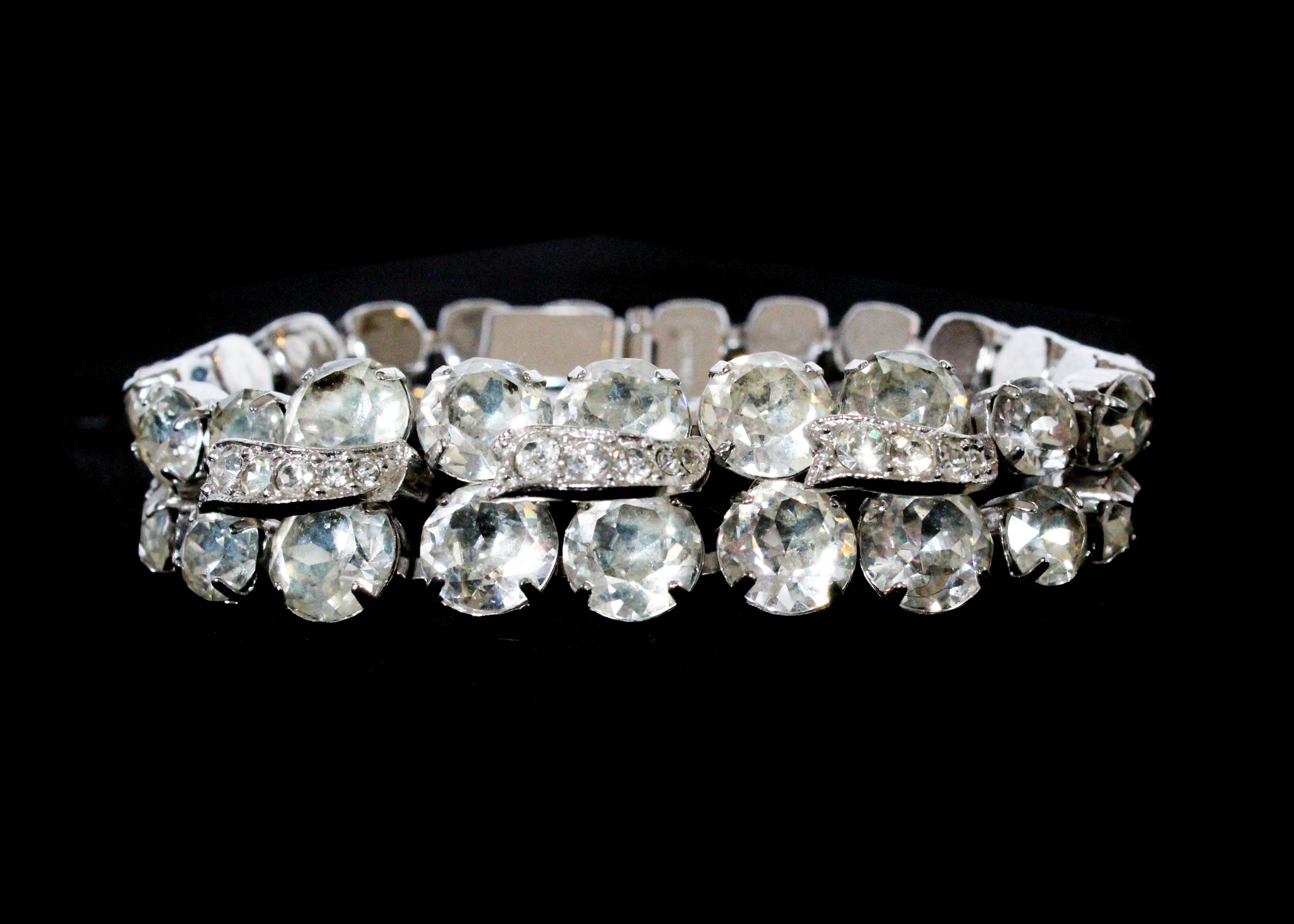 Vintage Eisenberg Silver Tone Bracelet with Glass Stones