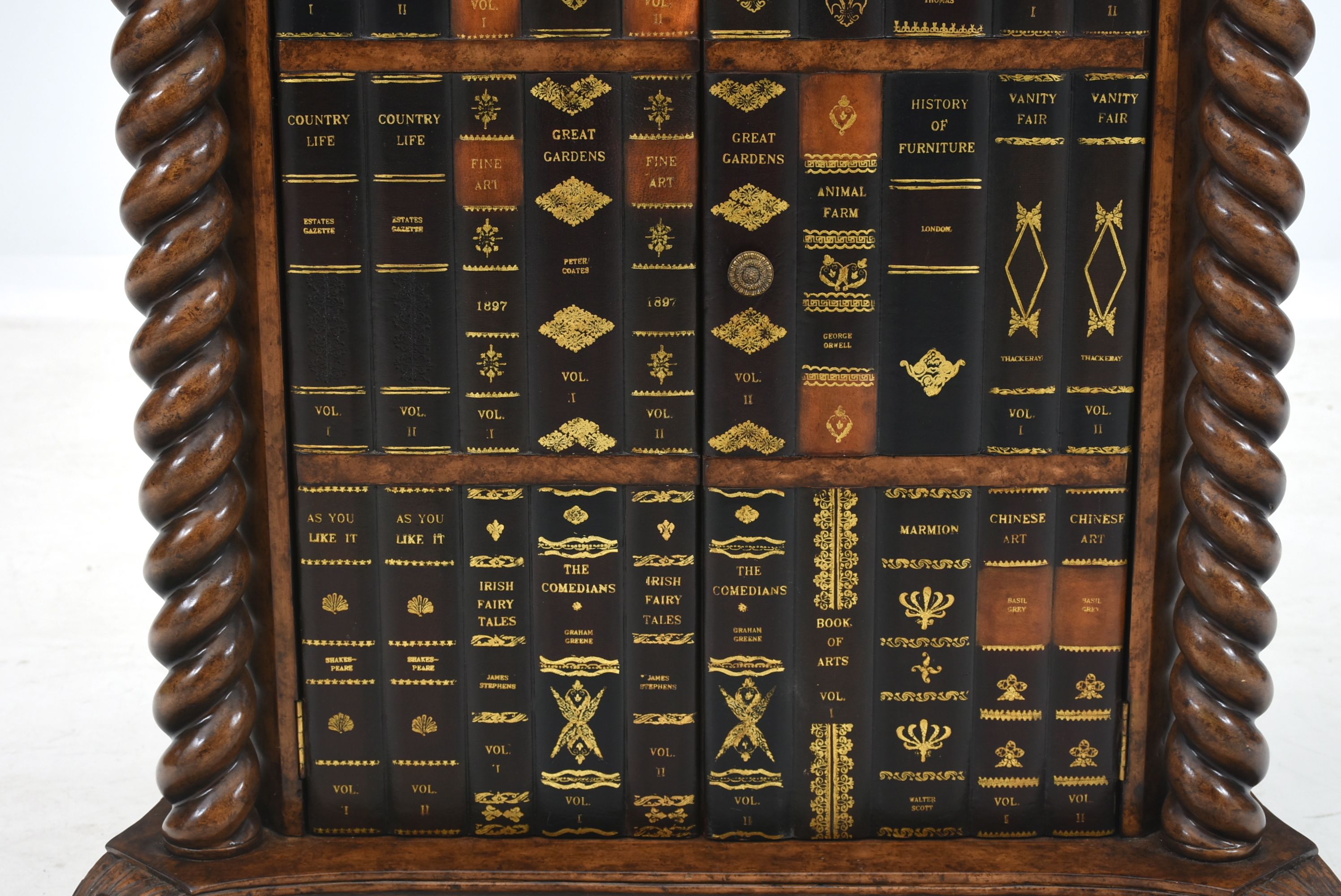 Maitland-Smith Marble Top Wine Cabinet with Faux Book Shelf Front