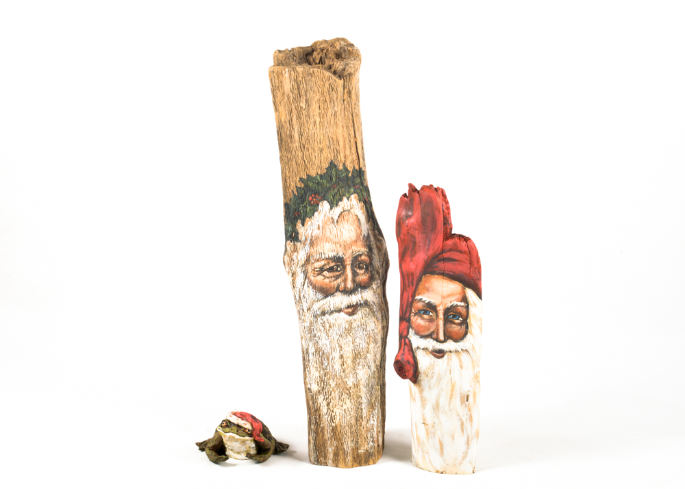 Original Gretchen Jones Painted Driftwood Santa Clauses