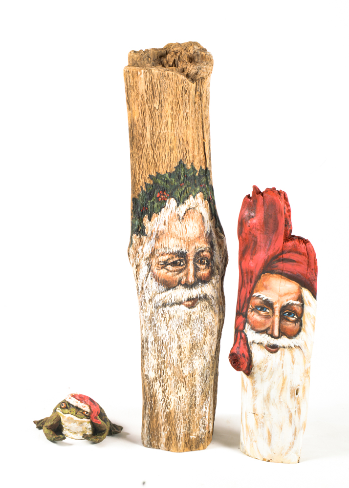 Original Gretchen Jones Painted Driftwood Santa Clauses