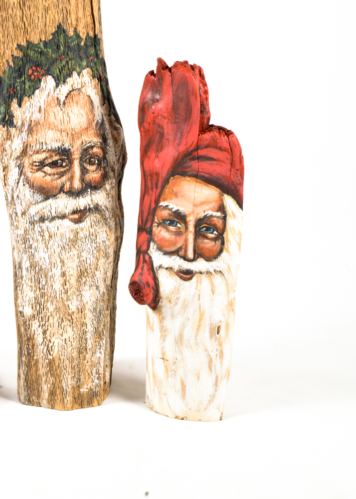 Original Gretchen Jones Painted Driftwood Santa Clauses