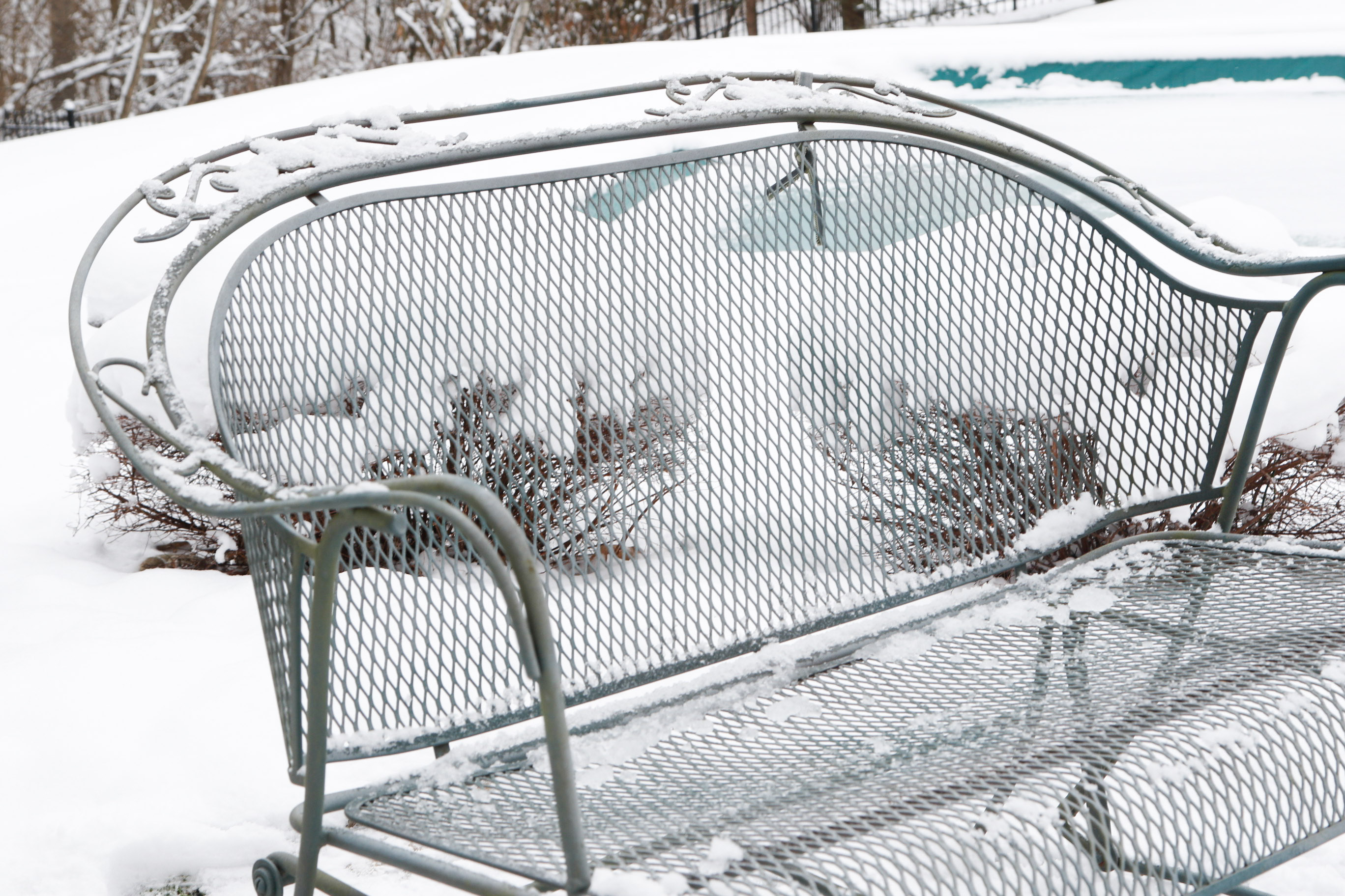 Set of Two Wrought Iron Patio Gliders with Side Table