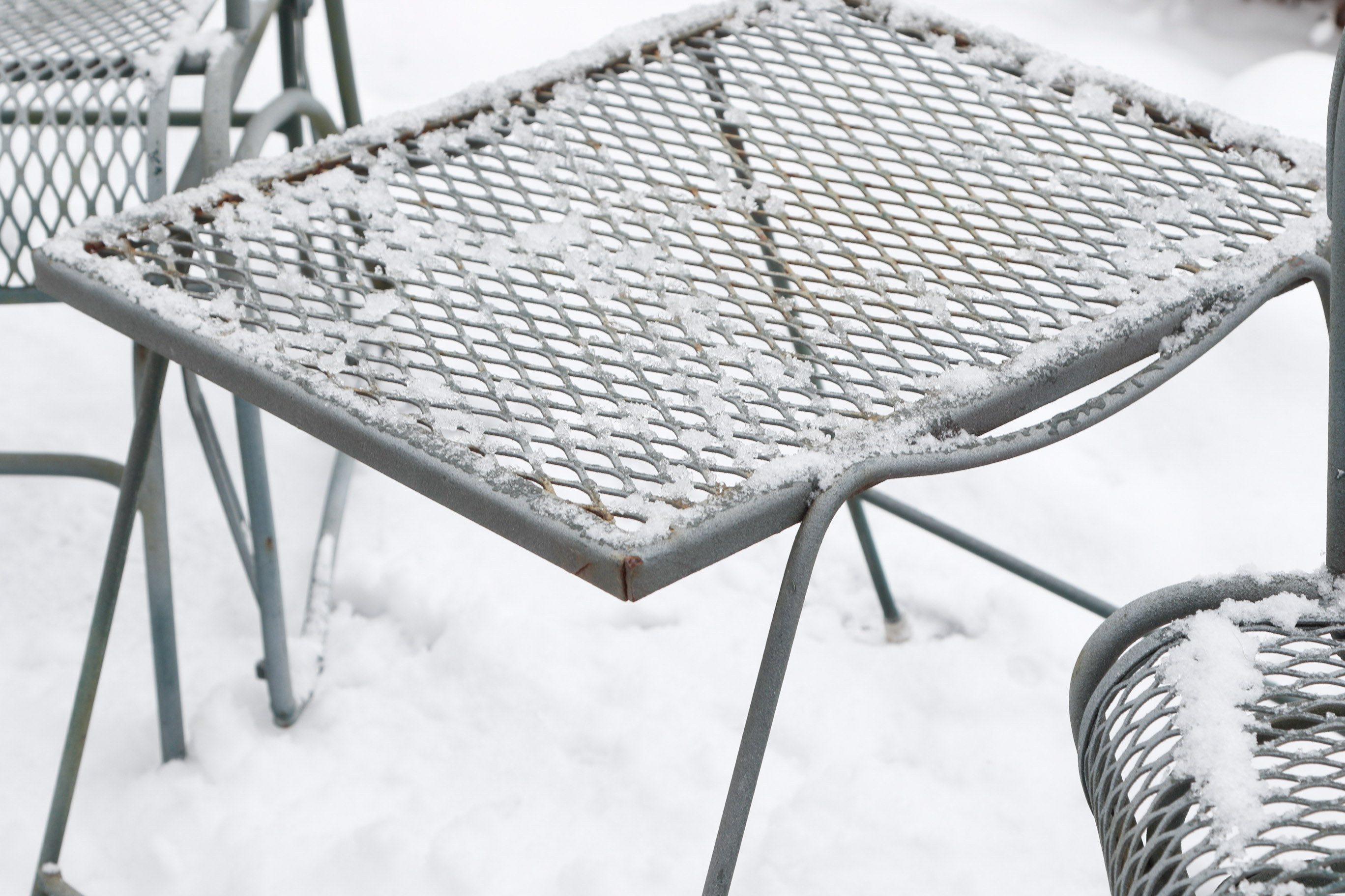 Set of Two Wrought Iron Patio Gliders with Side Table