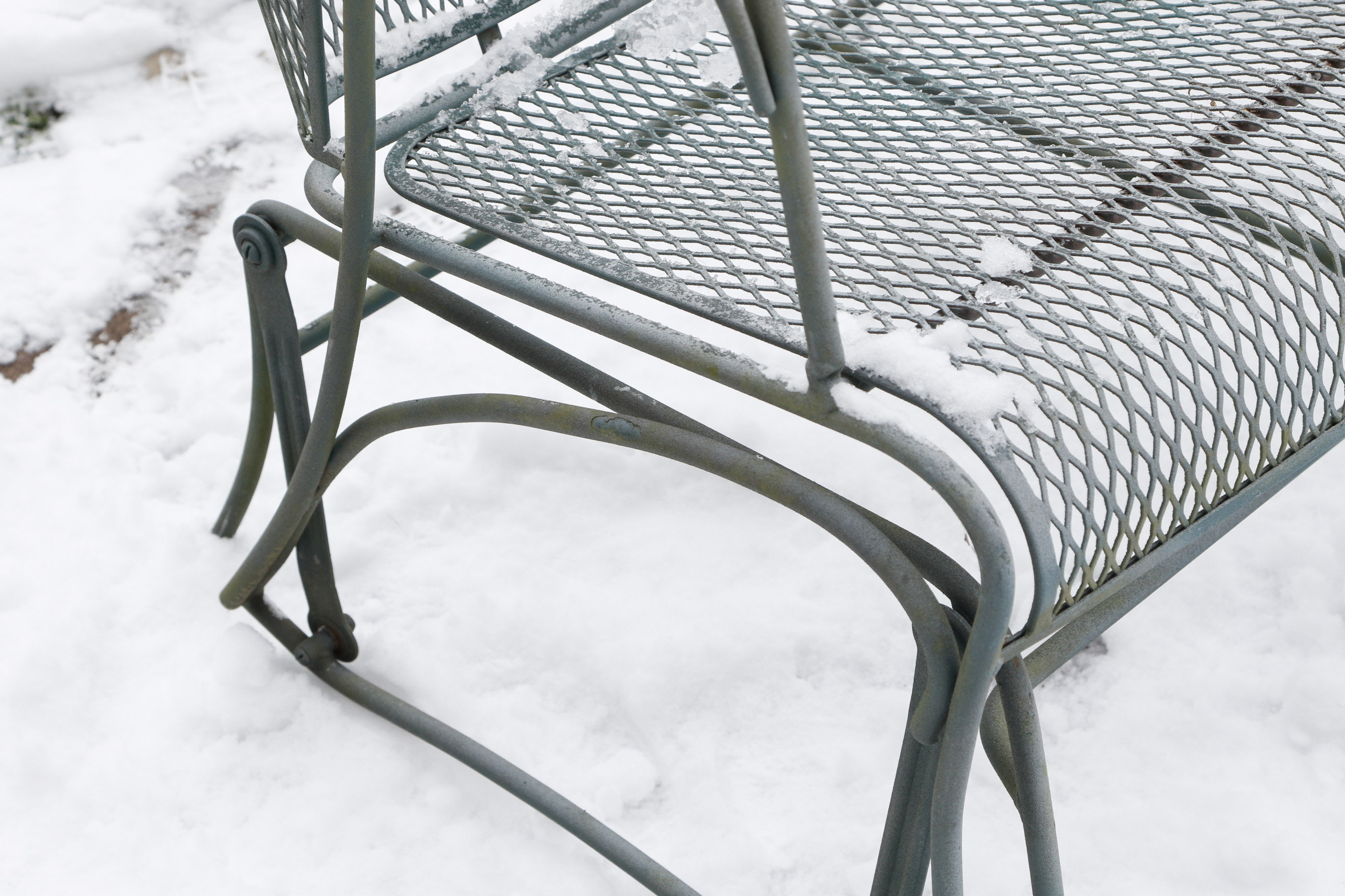 Set of Two Wrought Iron Patio Gliders with Side Table