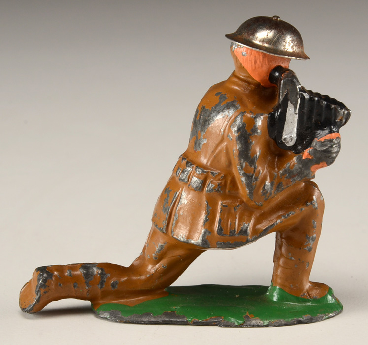 Vintage Barclay Lead Toy "Cameraman Kneeling with Tin Helmet"