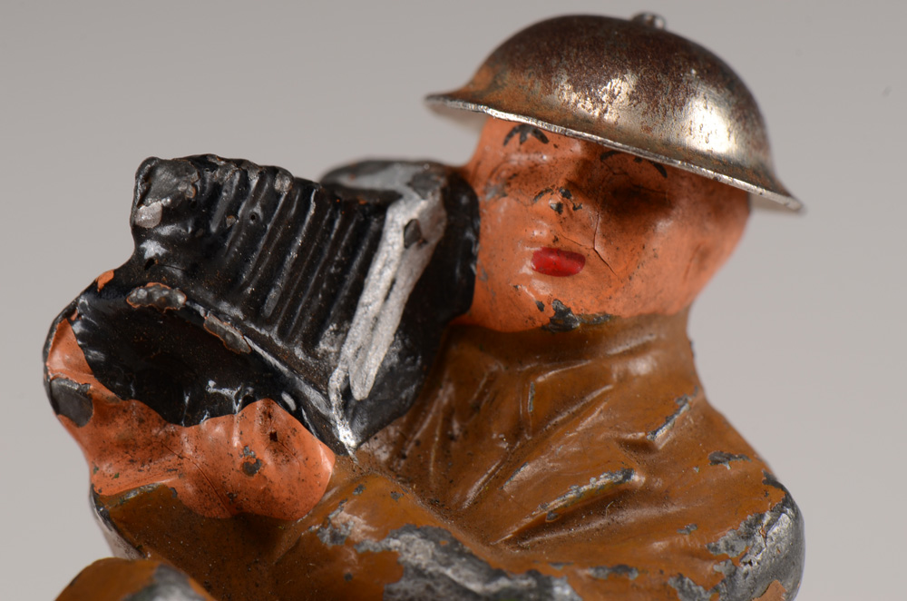 Vintage Barclay Lead Toy "Cameraman Kneeling with Tin Helmet"