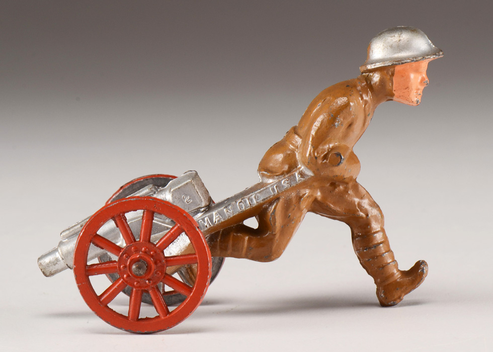 Vintage Manoil Lead Toy Figurine "Soldier Running with a Cannon"
