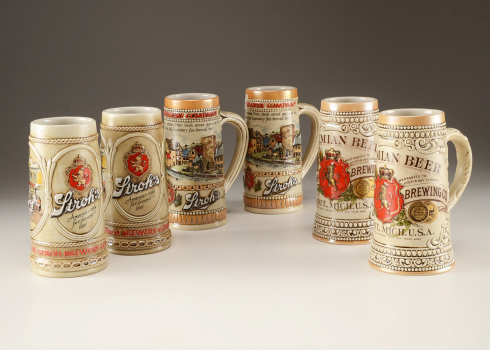 Six Stroh's Brewery Collector Steins