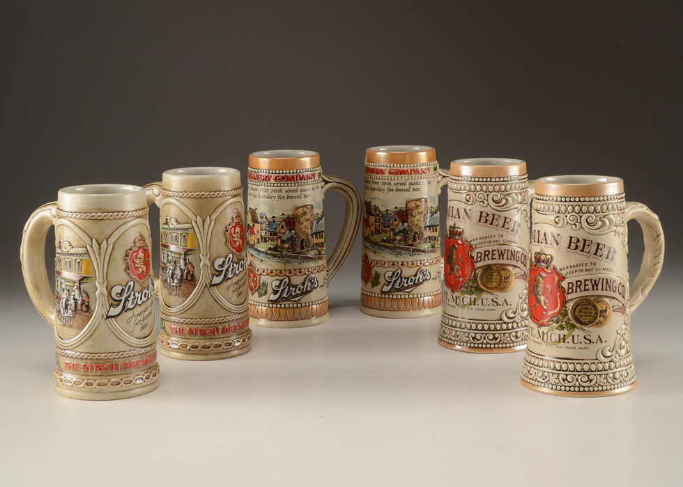 Six Stroh's Brewery Collector Steins