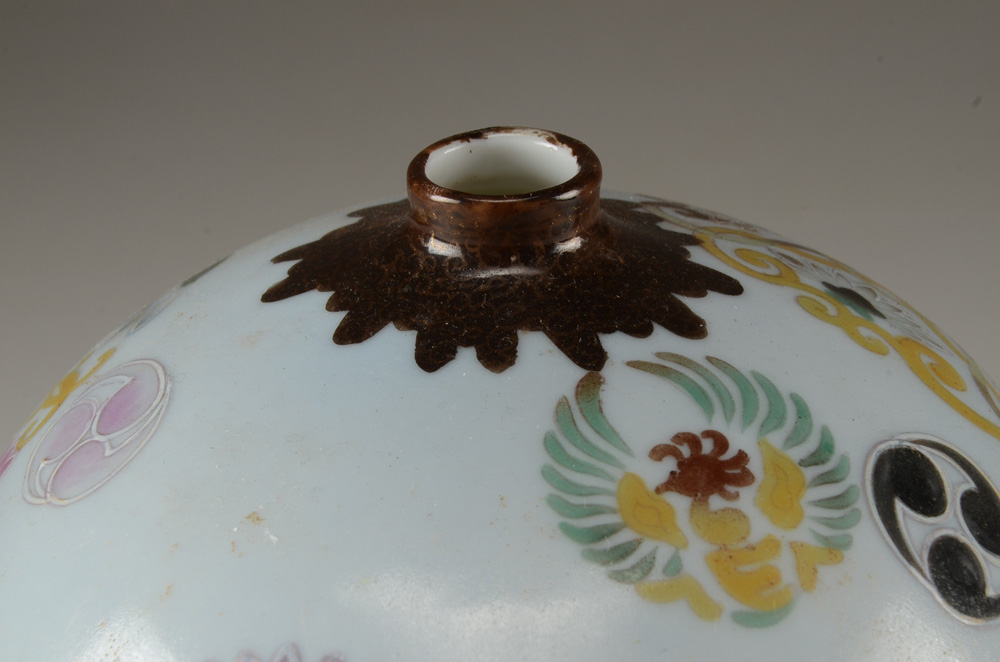 Asian Carved Soapstone Vase and Round Hand Painted Porcelain Vase