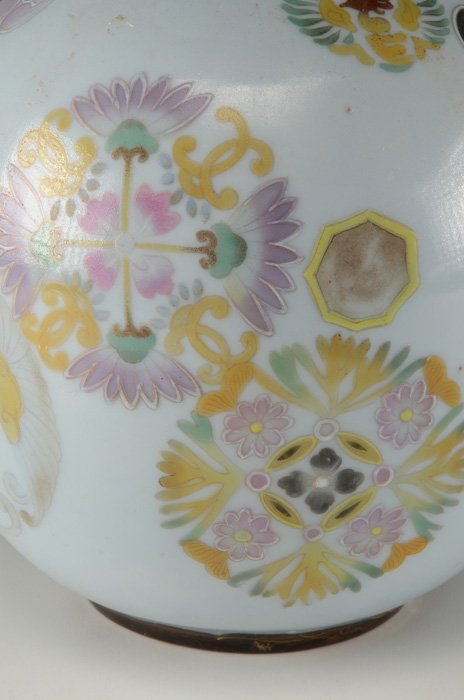 Asian Carved Soapstone Vase and Round Hand Painted Porcelain Vase