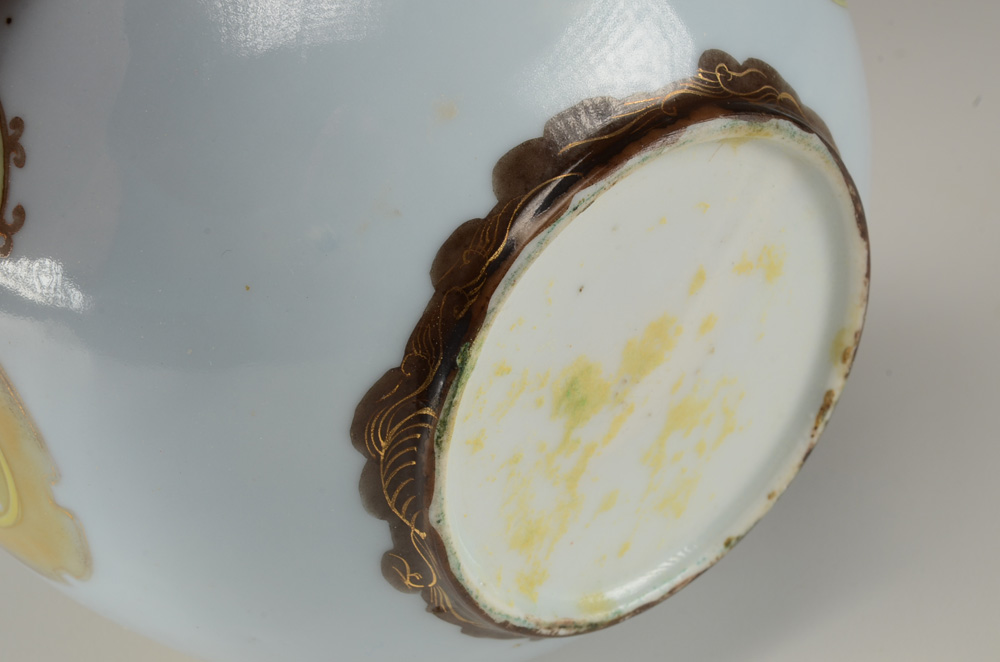 Asian Carved Soapstone Vase and Round Hand Painted Porcelain Vase