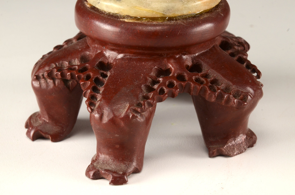 Asian Carved Soapstone Vase and Round Hand Painted Porcelain Vase