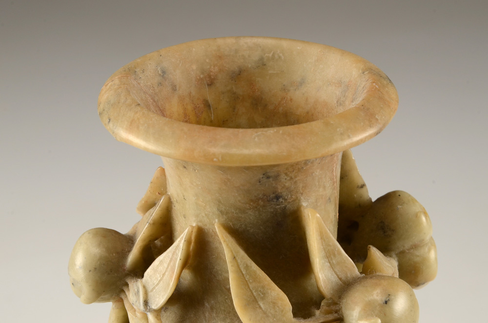 Asian Carved Soapstone Vase and Round Hand Painted Porcelain Vase